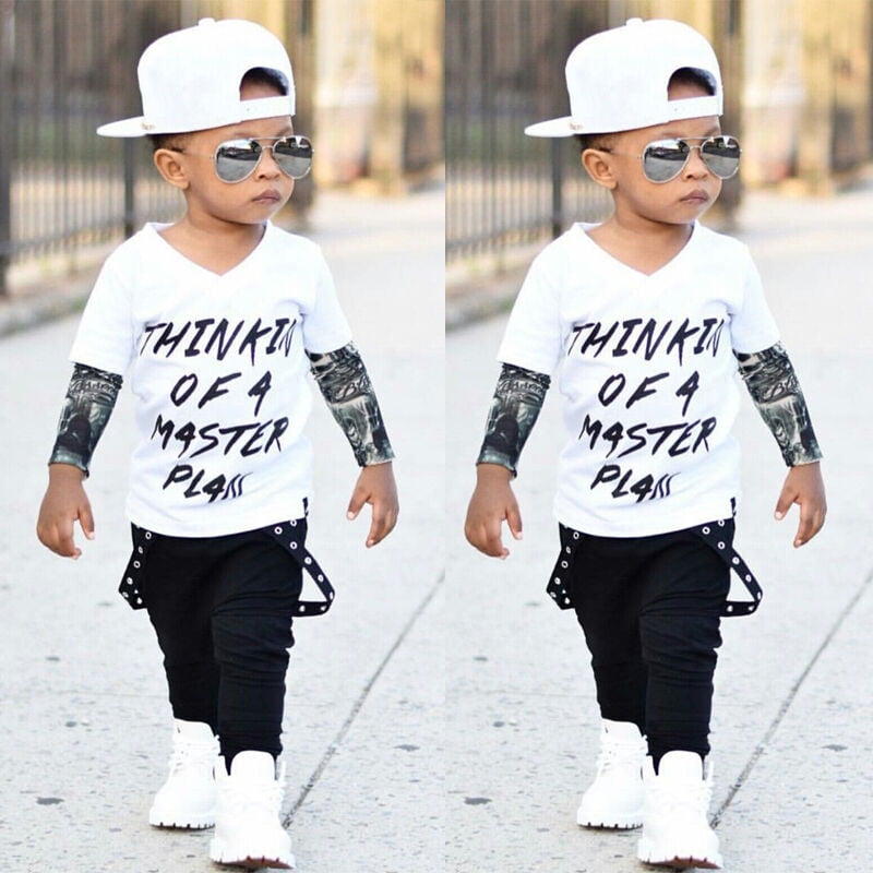 2PCS Toddler Infant Baby Boys Kids Letter Tops T-shirt Camo Pants Outfits Set 