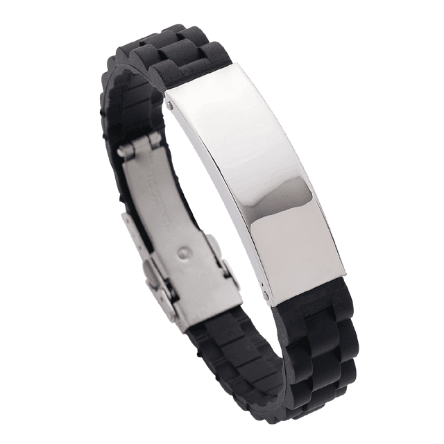 Brazalete para Hombre LUCKMAN Pulsera de Caucho y Acero Inoxidable Modelo Carter plateado UNITALLA