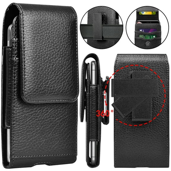 Leather Phone holster with Belt Clip for iphone 15 14 13 12 11 Pro Max Case, Samsung Galaxy S24 S23 Ultra A15 A14 A35 Case, eBizWare Vertical Cell Phone Holster Pouch belt holder for Men Women