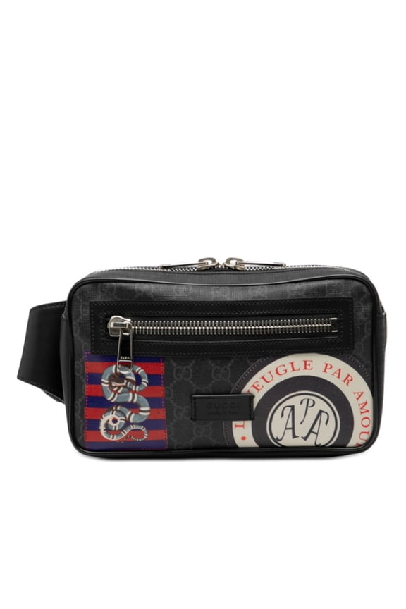 Pre-Owned Gucci Courier Soft GG Supreme Body Bag, Belt Waist 474293, Black and... (Good)