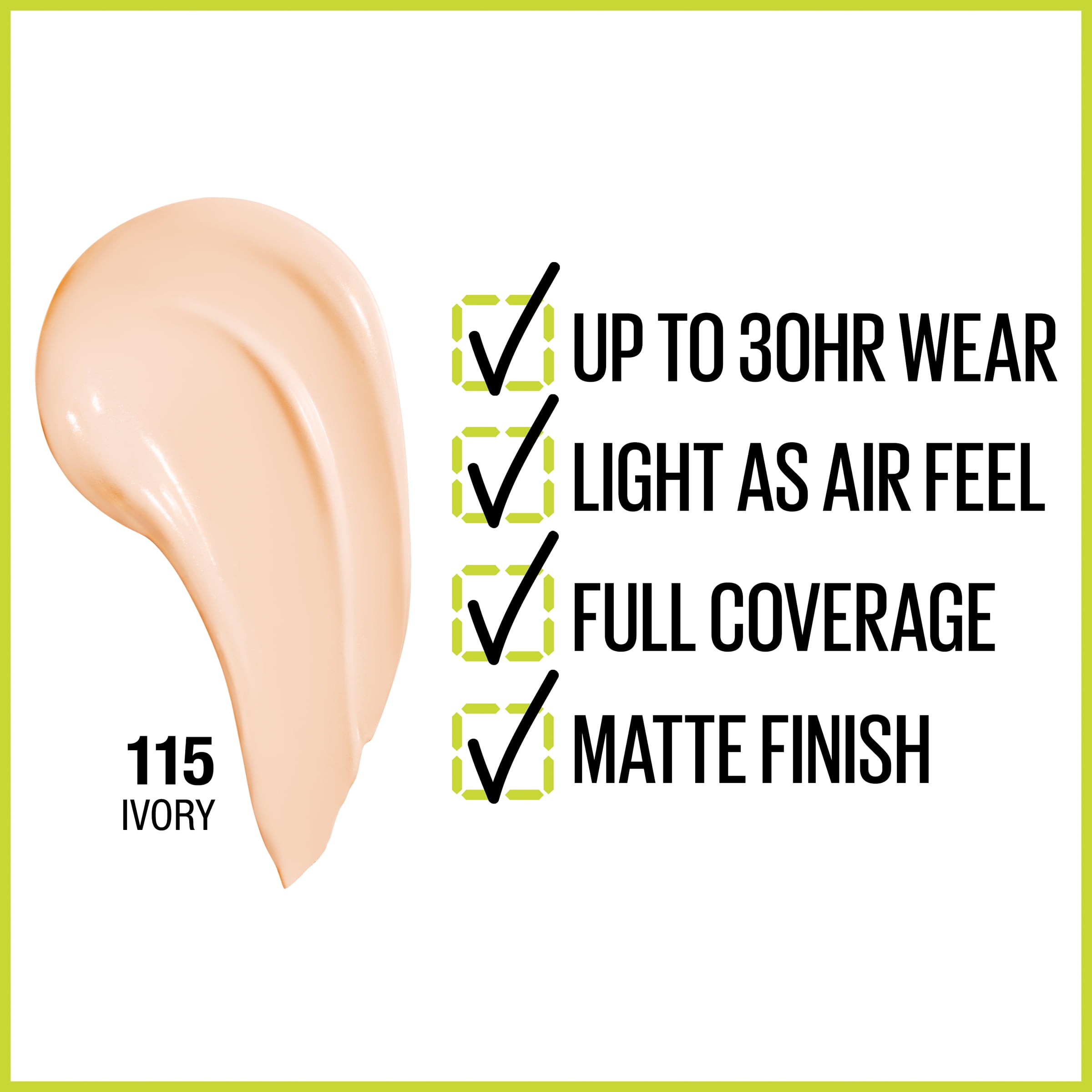 (2 pack) Maybelline Super Stay Liquid Foundation Makeup, Full Coverage, 115 Ivory, 1 fl oz