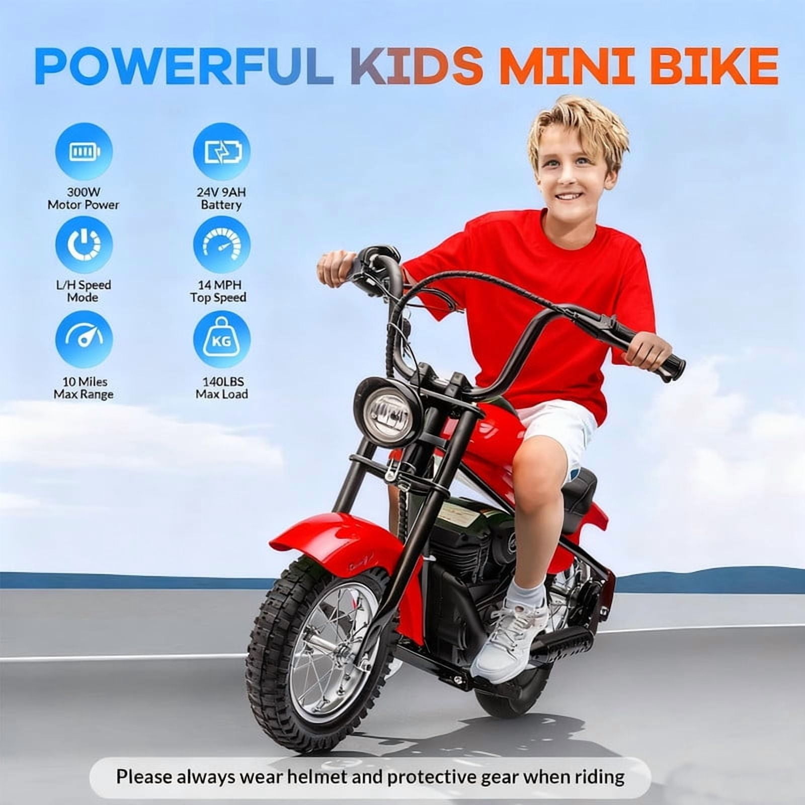 24V 250W Kids Electric Dirt Bike - Electric Motorcycle with 2 Speed Up to 14 MPH, 60 Min Ride Time, LED Light, Off-Road Dirt Bike for Boys & Girls Ages 6-12