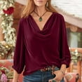 thumbnail image 4 of Summer Tops, Women Blouses, Elegant Women Casual Velvet Shirts Cowl Neck 3/4 Sleeve Drape Design Ruched Front Long Sleeve Blouses Tops for Stylish Outfits, 4 of 8