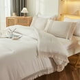 thumbnail image 4 of Move Over Beige Grey Comforter Set King Boho Bedding Set Grid Lattice Tassel Pattern Farmhouse Microfiber Filling, 4 of 10