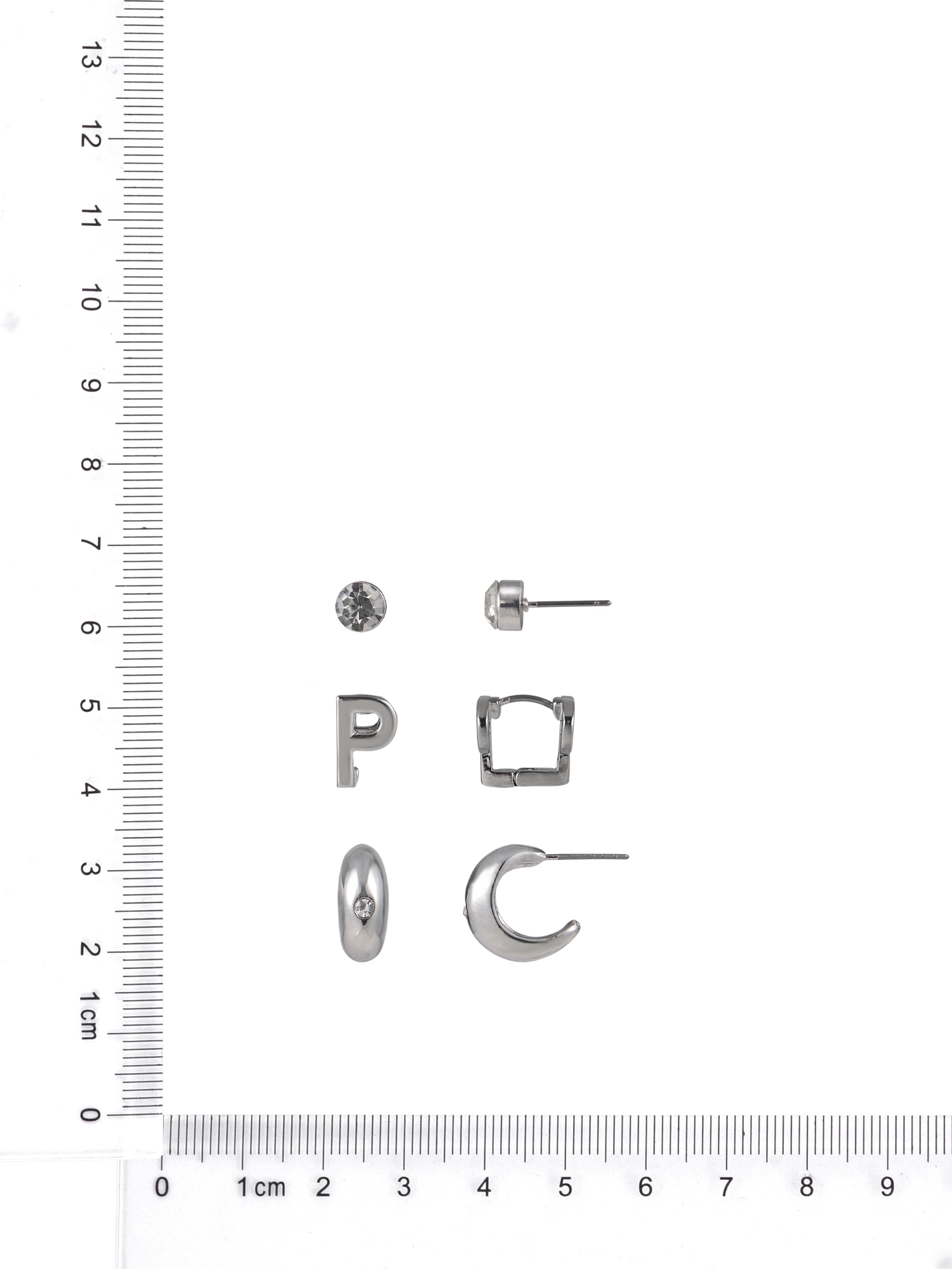 Time and Tru Silvertone 3-On Crystal Stud, Hoop, Initial "P" Earring Set