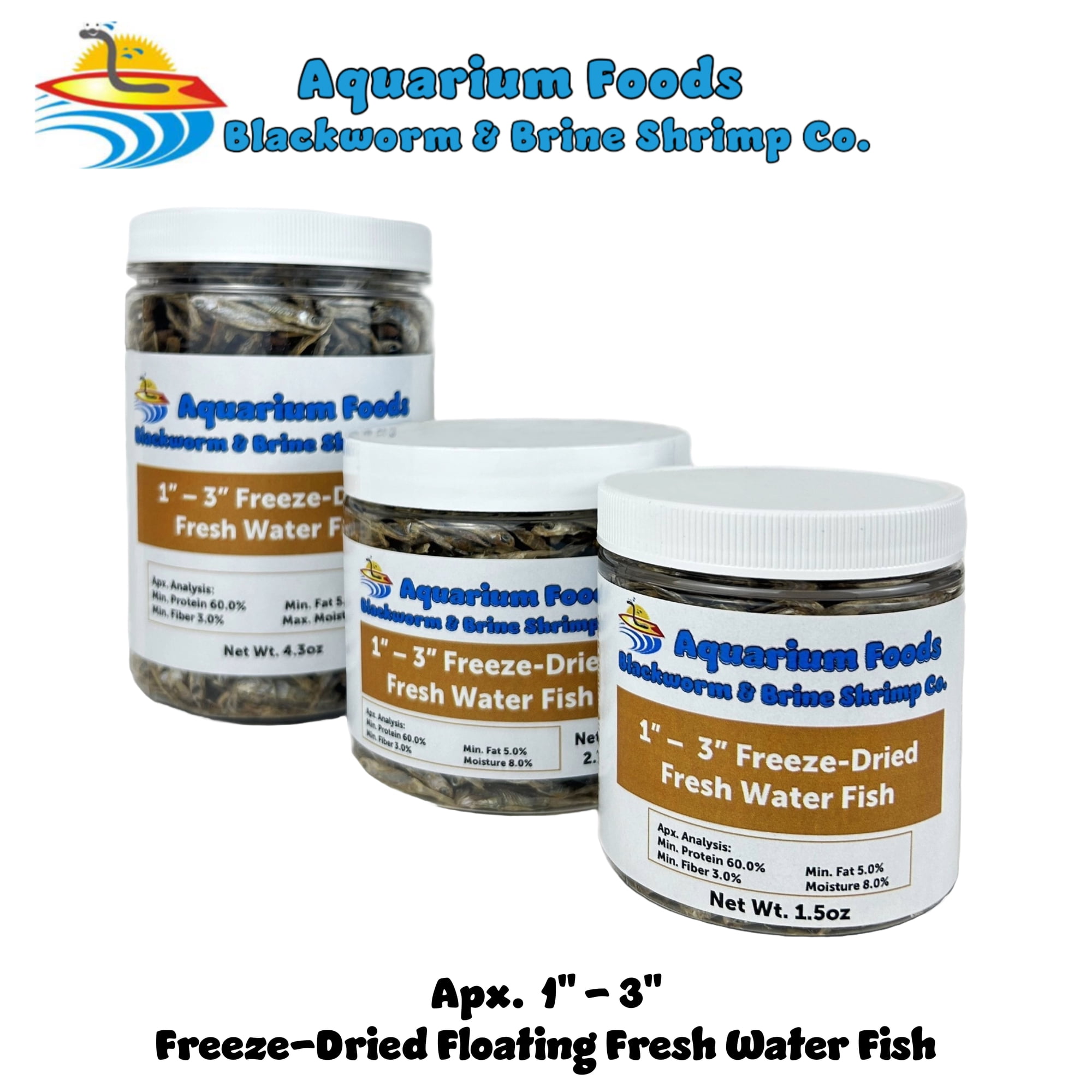 1"- 3" Freeze Dried Fresh Water Fish for Piranhas Large Fish, Land and Aquatic Turtles, Rodents, Reptiles, Lizards, Cat Treats - 1.5oz Sm Round Jar