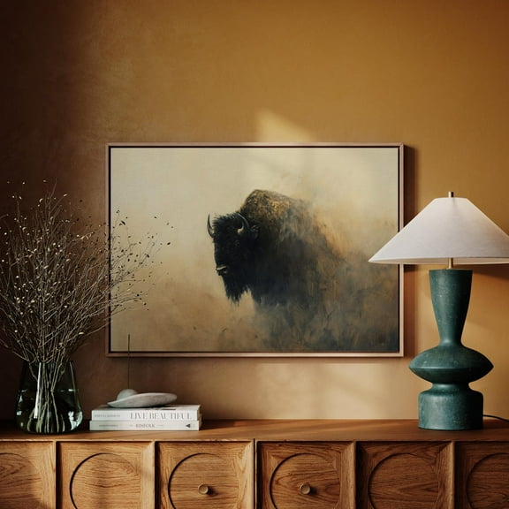 Misty Bison Art, Dark Buffalo Painting, Western Wildlife Decor, Rustic Wall Art, Bold Nature Print For Home Wall Art, Modern Wall Decor, 8x12 UNFRAMED