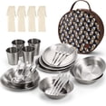 thumbnail image 1 of Odoland Stainless Steel Camping Dinnerware Set, Polished Cutlery Tableware Mess Kit Include Plate Bowl Cup Fork Spoon Knife with Carrying Bag for Backpacking Hiking Picnic, 1 of 8