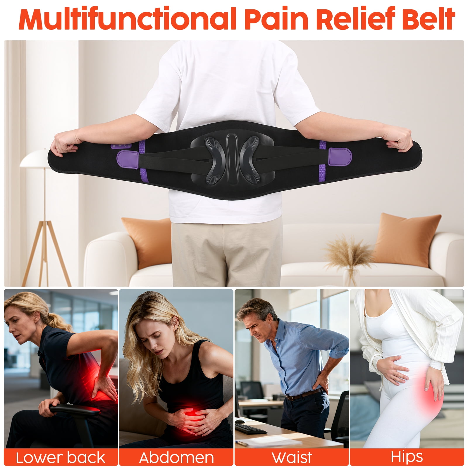 Cordless Heating Pad for Back, 10000mAh Rechargeable Lower Back Heat Pad with Vibration and Airbag Lumbar Support