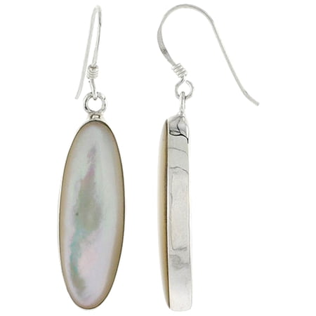 925 Sterling Silver Solid Italian Oval Mother of Pearl Inlay Earrings 28mm
