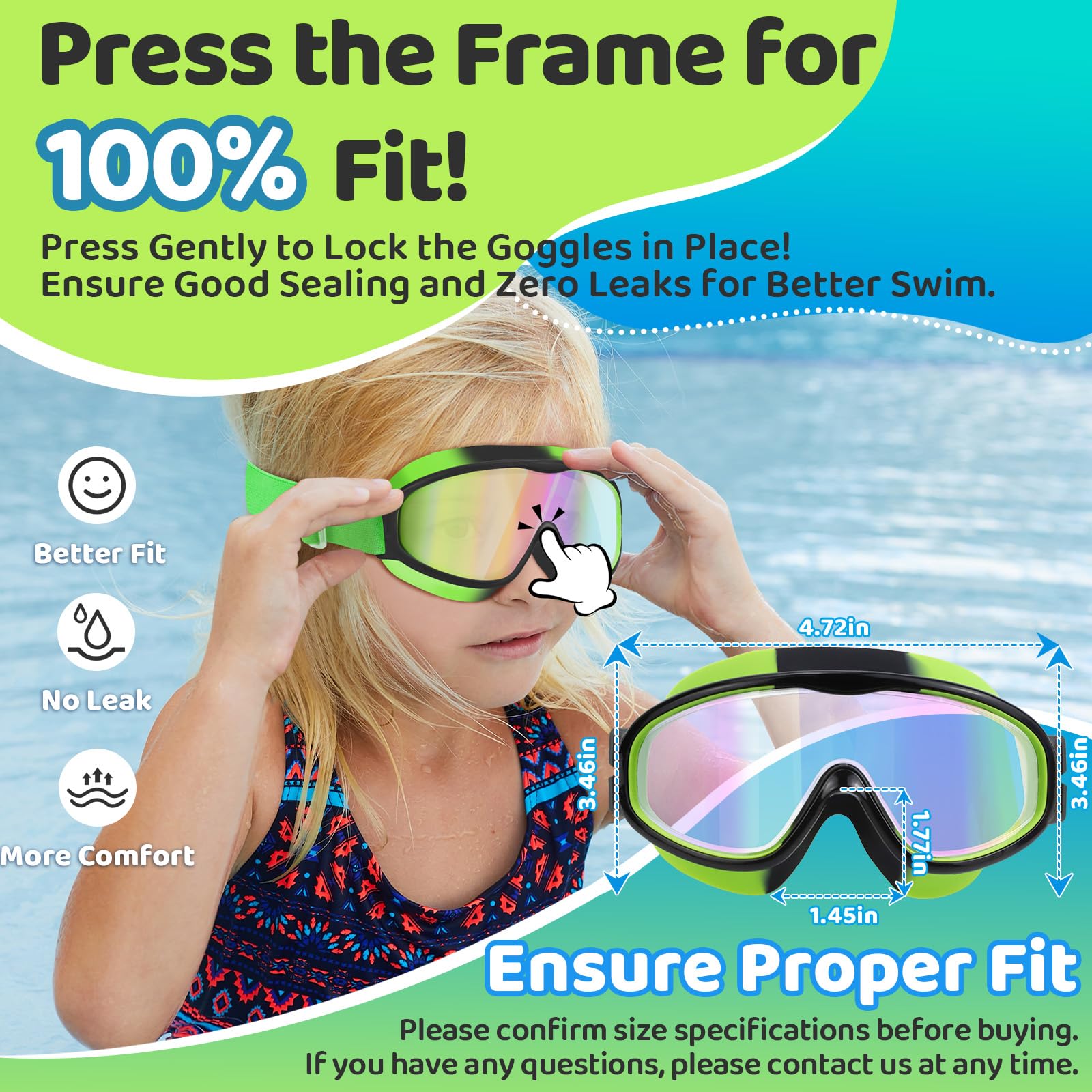 Vvinca Kids Swim Goggles with Comfort Strap, 2-Pack photo 3