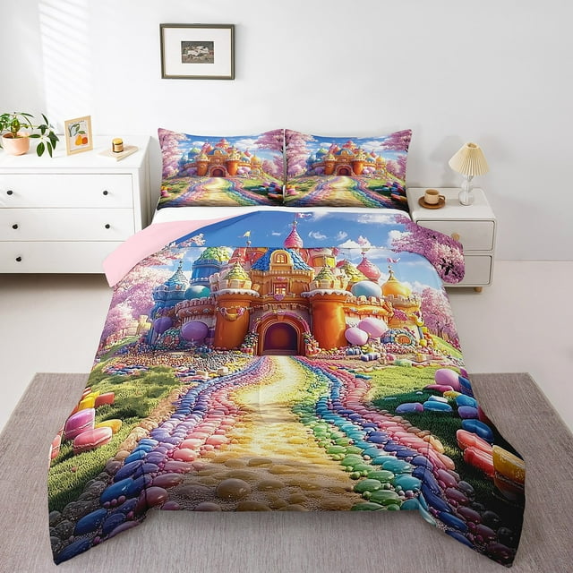Erosebridal Dreamy Princess Castle Bedding Sets Toddler with Comforter, Fairy Tale Duvet Insert for Girls, Reversible 2-Piece