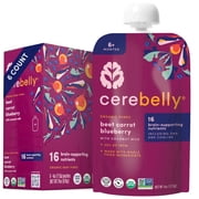 Cerebelly Organic Baby Food Puree Toddler Pouches, Beet Carrot Blueberry, 4 oz, 6 Pack