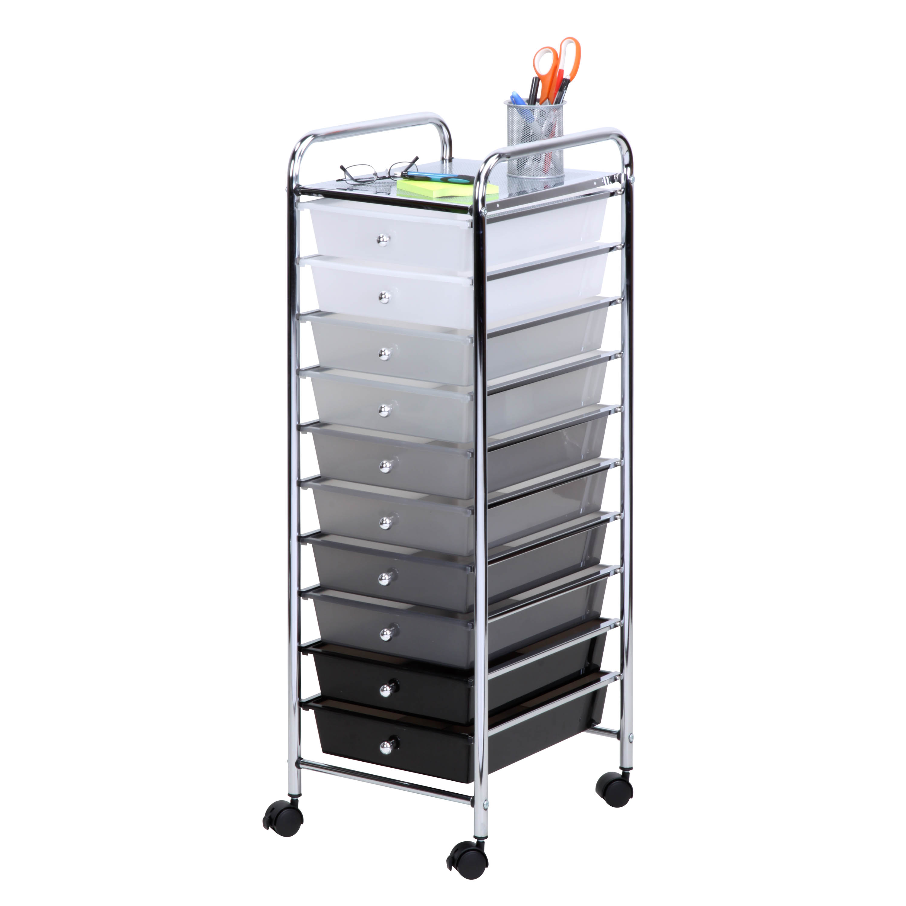Honey-Can-Do Plastic and Steel 10-Drawer Rolling Storage Cart with 1 Shelf, Gray Ombré - image 3 of 4