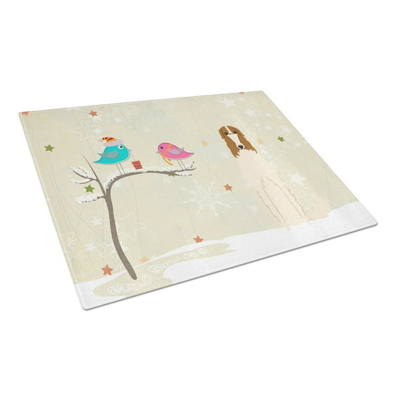 Caroline's Treasures Christmas Presents between Friends Borzoi Glass Cutting Board Large