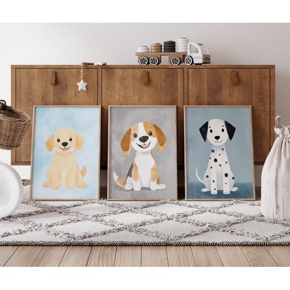 Playful Dogs Wall Art Playroom Prints Nursery Animal Art Dog Lover Puppy Art Set 3 Unframed Paper Print 8x12