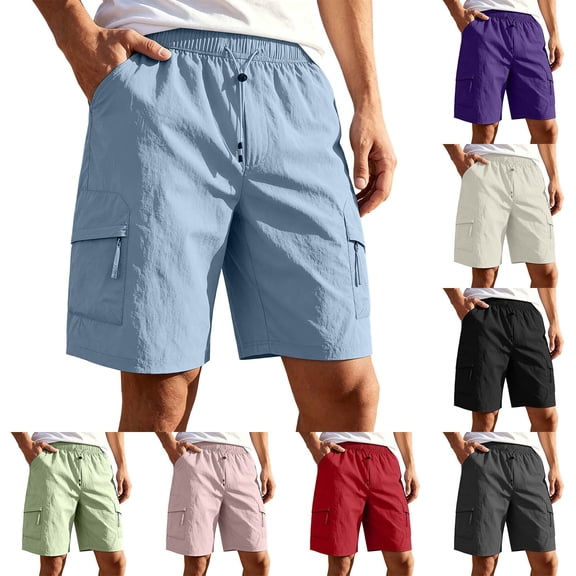 Jaunzuar Gym Shorts Men Elastic Waist Solid Color Running Shorts Summer Casual Beach Shorts with Pockets L