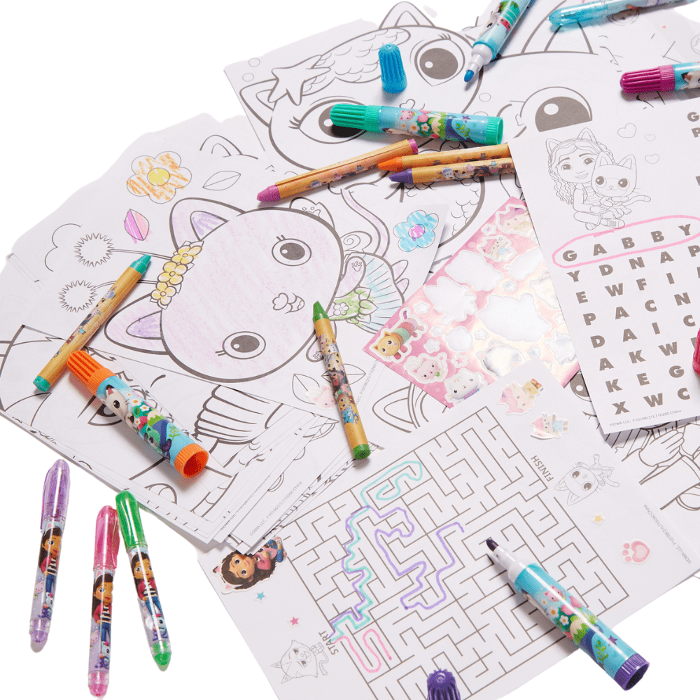 Gabbys Dollhouse Girls Art Kit with Carrying Tin Gel Pens Markers Stickers 200 Pc