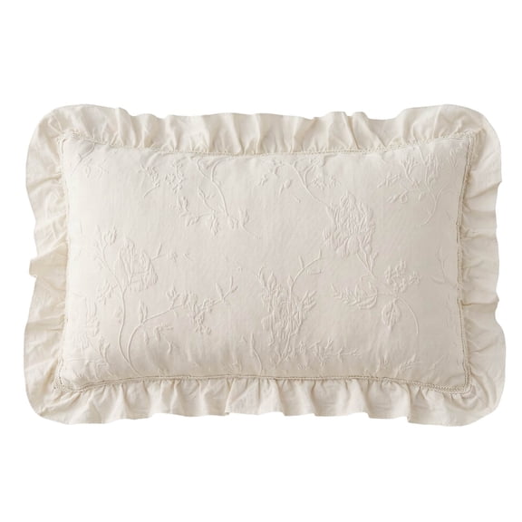 The Pioneer Woman Decorative Lumbar Pillow, Cream Matelassé Floral with Crochet Ruffle, 14 in x 24 in