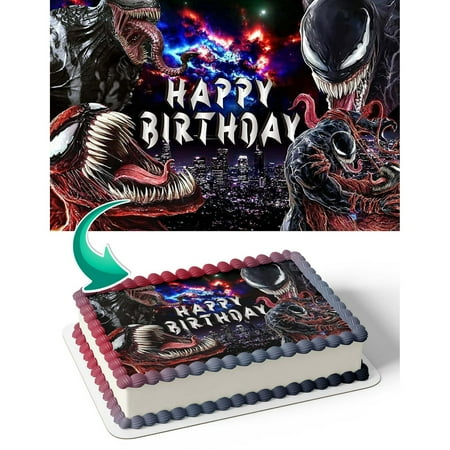 TNCT Marvel Venom Vs Carnage Edible Cake Image Topper, Personalized 1/4 Sheet Birthday Cake Banner for Marvel Themed Parties