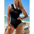 thumbnail image 3 of Women One-Piece Bikini Swimsuits Tummy Control Bathing Suit Romper Swimwear Tight Fitted Slash Neck Monokini One Shoulder Sleeveless Beachwear 3D Flower Summer Bikini Set for Beach Pool, 3 of 7