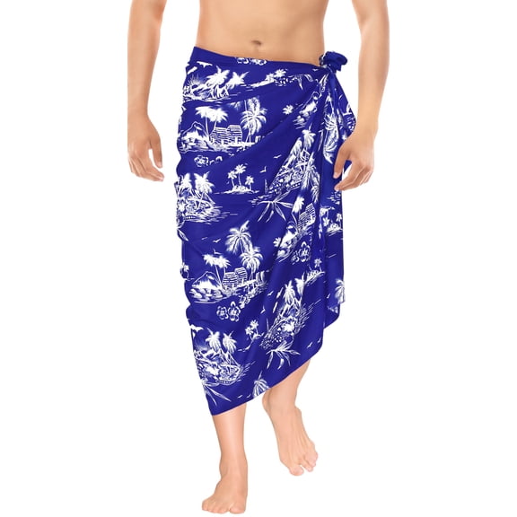 HAPPY BAY Men's Swim Trunk Swimsuits Sarong Pareo Beach Wrap One Size Palm,Blue-B711 Summer Vacation Aloha