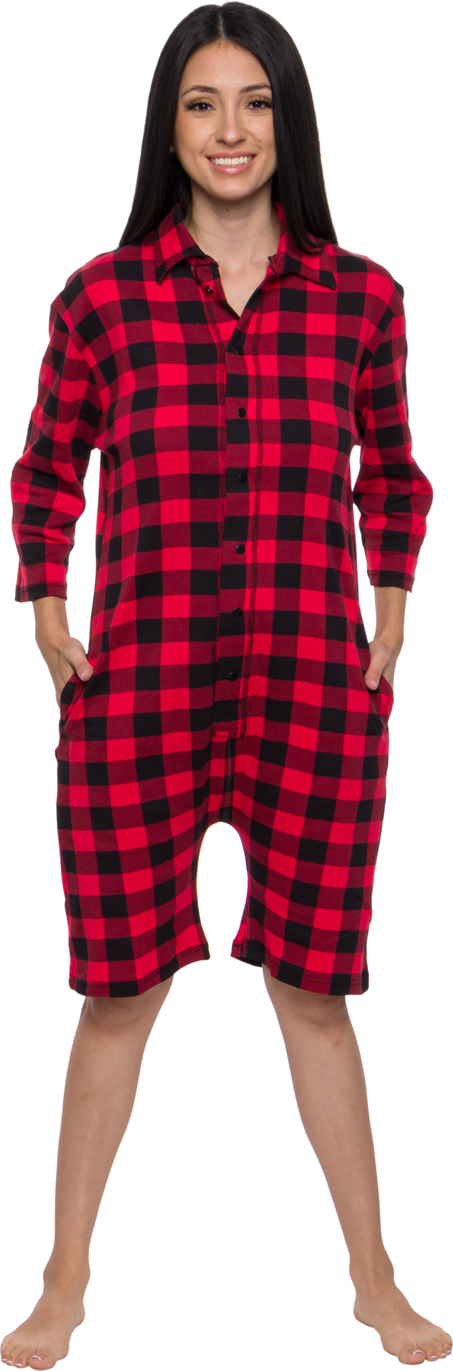 Silver Lilly Buffalo Plaid Pajama Short Romper for Women Holiday