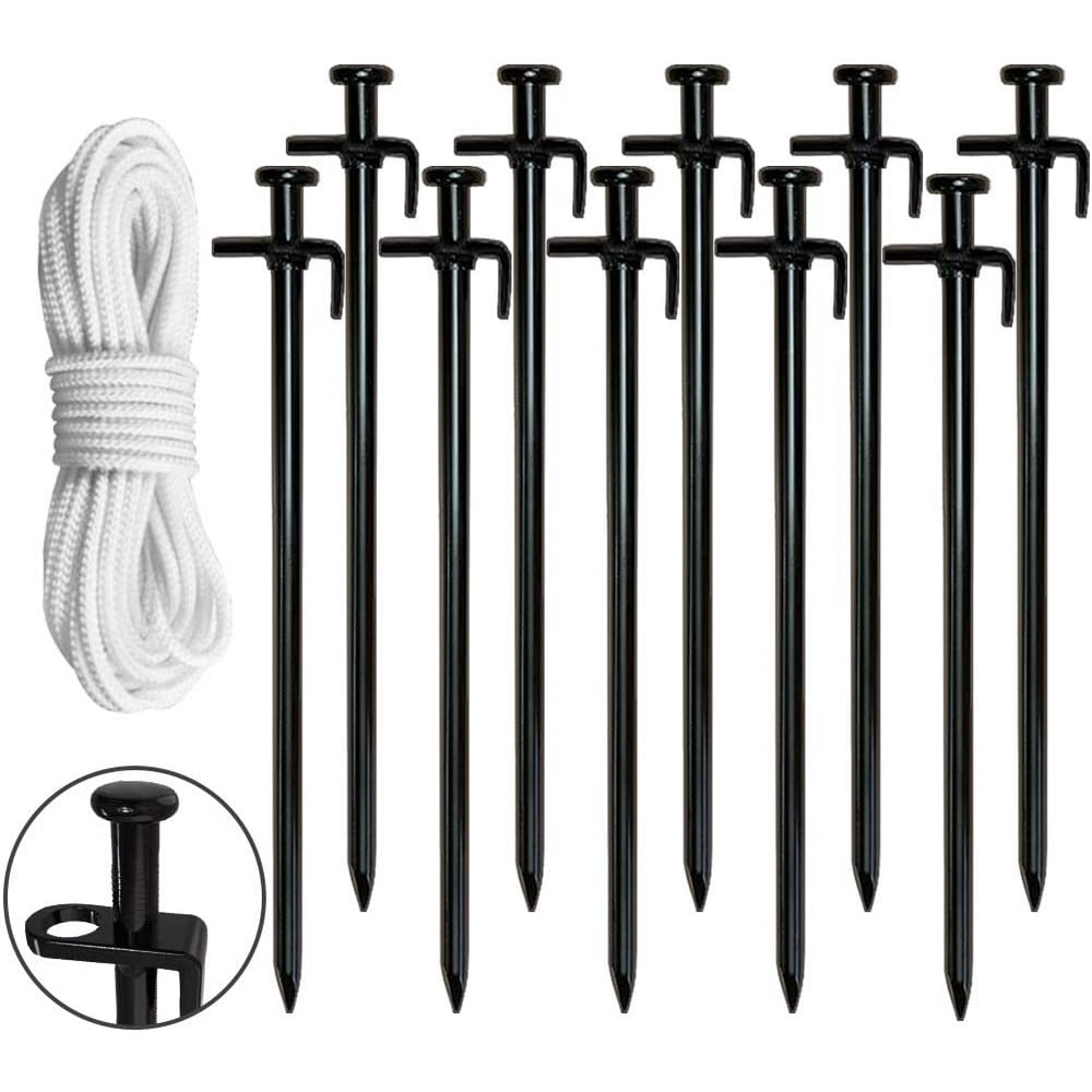 Eurmax 10PC Pack 12 inch Multiuse Heavy Duty Steel Tent Stakes Tarp Pegs Camping Stakes for