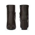 thumbnail image 2 of BLISSFUL STEP Women's Ankle Boots Block Heel Pointed Toe Buckle Side Zipper Boots Coffee 9.5, 2 of 6