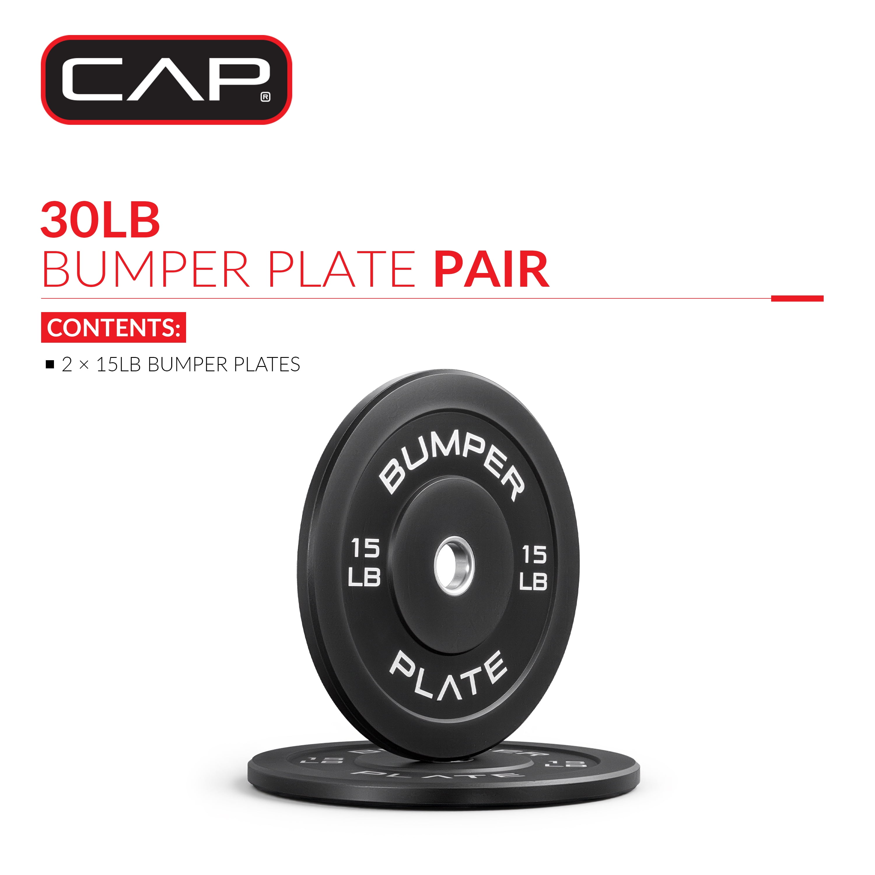 CAP Barbell Olympic Rubber Bumper Plate, PAIR (15lbx2)