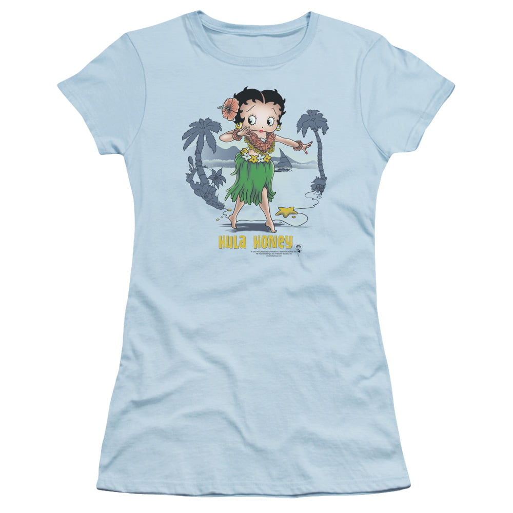 Betty Boop HULA HONEY Hawaii Luau Grass Skirt Juniors Cap Sleeve T-Shirt 