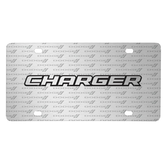 Dodge Charger 3D Logo on Logo Pattern Brushed Aluminum License Plate