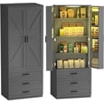 thumbnail image 7 of MIDOQIN 72" Tall Kitchen Pantry Cabinet with LED Lights & 3 Drawers Farmhouse Storage Cabinet Wood Food Pantry with Barn Doors & Adjustable Shelves Freestanding Cupboard for Kitchen, 7 of 7
