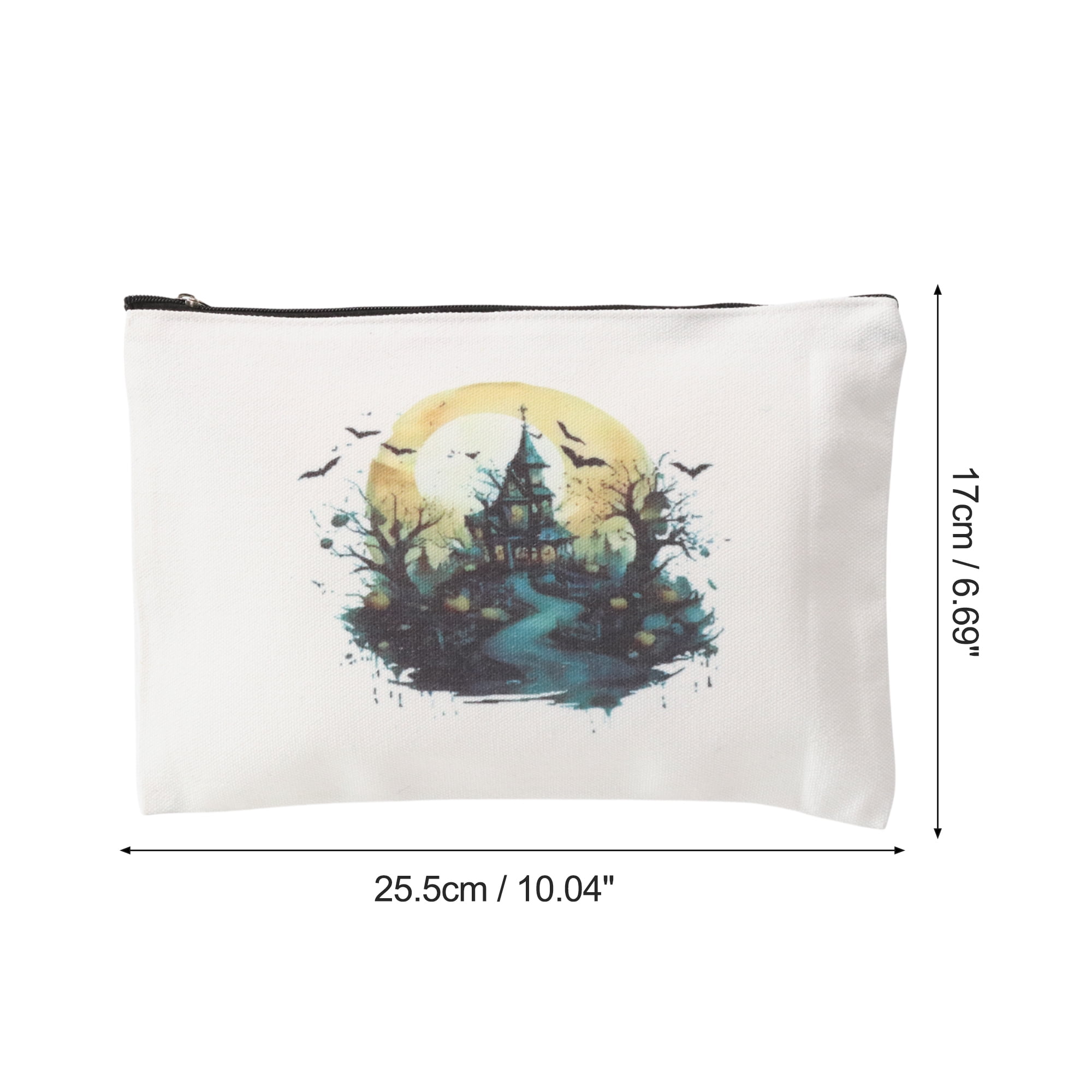 Unique Bargains 1 Piece Durable Halloween Castle Pattern Makeup Bag in White Color