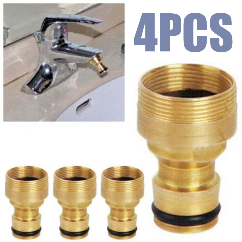 4Pcs Brass Hose Tap Connector 3/4" Threaded Garden Water Pipe Adaptor