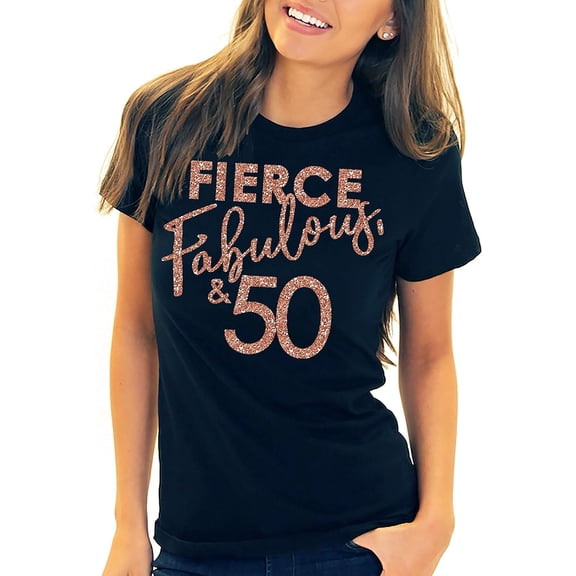 RhinestoneSash 50th Birthday Shirts for Women - 50th Birthday Tees - Rose Gold 50th Birthday Party Tshirts