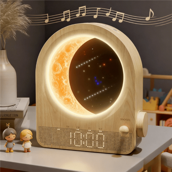 Sunrise Wake Up Light Alarm Clock Meteor Moon Night Light & Alarm Clock for Kids - Color-Changing, Sleep Sounds, Smart Wake-Up Light