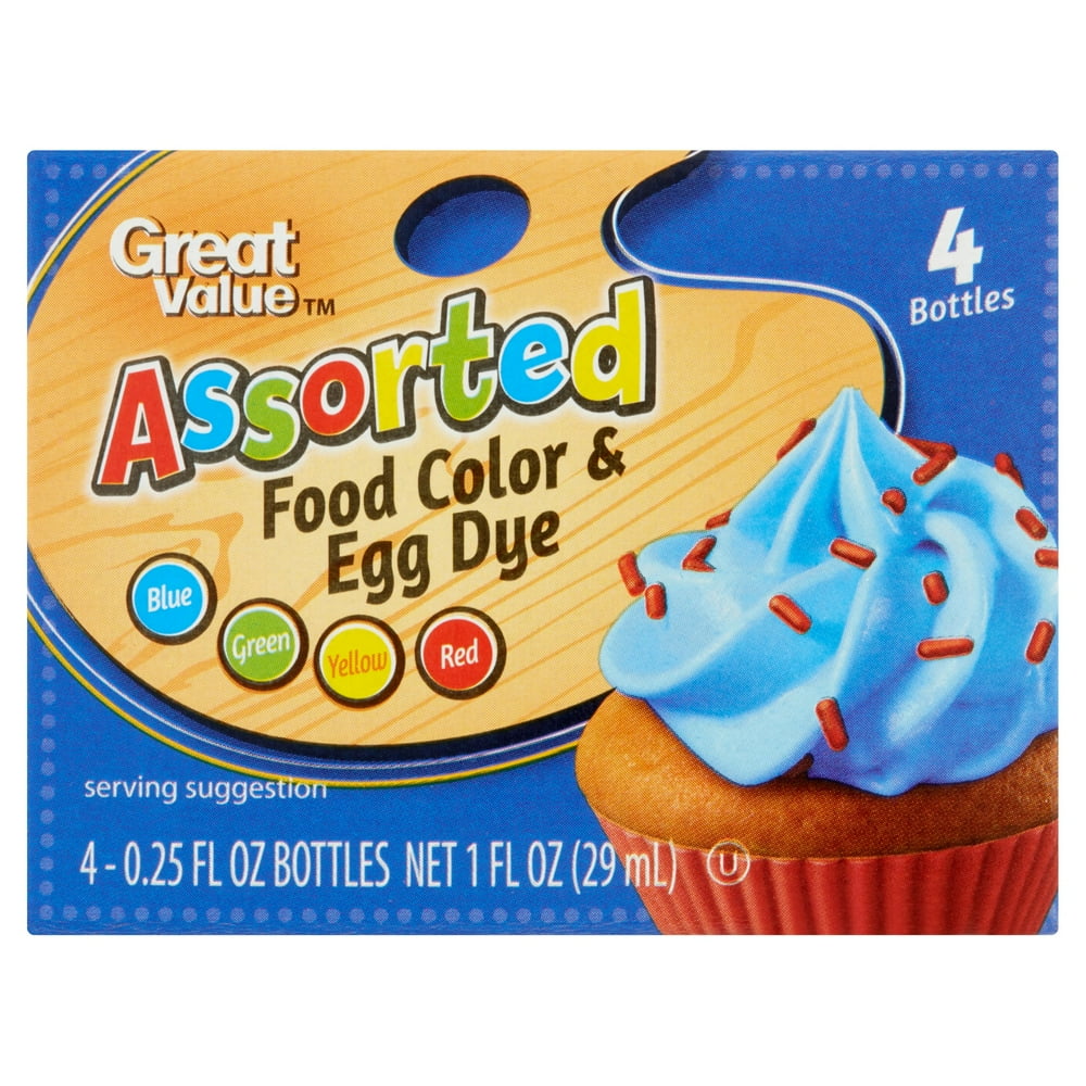 Great Value Assorted Food Color and Egg Dye, .25 fl oz, 4 Count