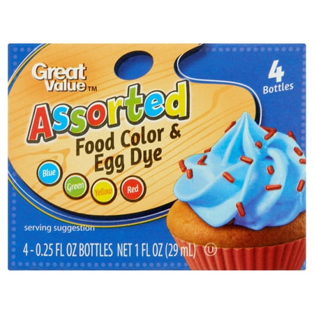 (2 pack) Great Value Assorted Food Color & Egg Dye, 0.25 fl oz, 4