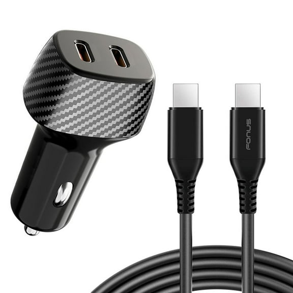 Fast PD Car Charger 60W for Samsung Galaxy S25/ S25 Plus/ Ultra - 2-Port USB-C 6ft Long Type-C Cable Power Adapter DC Socket Plug-in with Cord for Galaxy S25/ S25 Plus/ Ultra