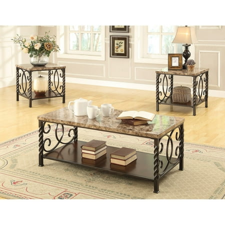 Coaster Furniture 3 Piece Marble Top Coffee Table Set - Dark Brown ... Coaster Furniture 3 Piece Marble Top Coffee Table Set - Dark Brown ...