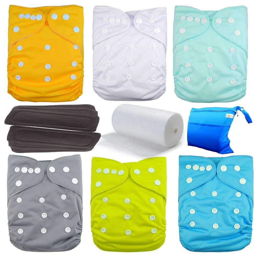 LilBit New 6 pcs Pack Reusable Washable One Size Pocket Baby Cloth Diapers 