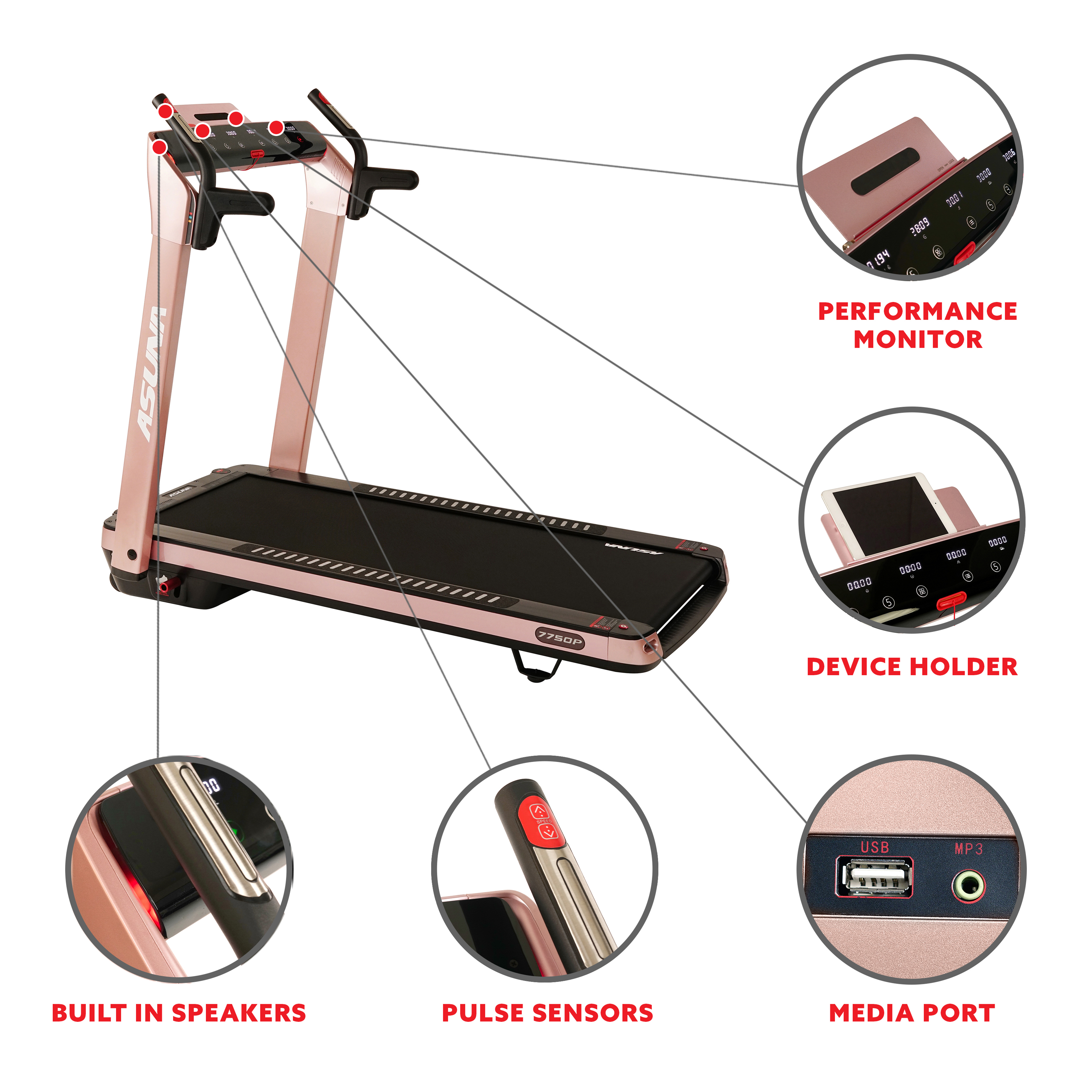 ASUNA SpaceFlex Motorized Treadmill with Auto Incline, Wide Folding Belt - 7750Pink - image 3 of 9