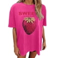 thumbnail image 2 of Trendfront Womens Strawberry Graphic Tee Sweet Retro Outfits Crewneck Short Sleeve Loose Fit T Shirts Drop Shoulder Fruit Printed Tops, 2 of 4