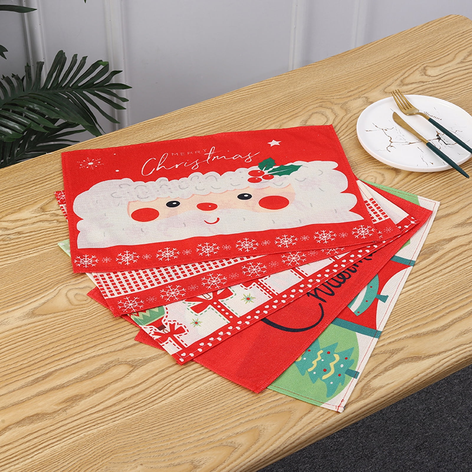 YDxl Christmas Table Placemat Santa Claus/Tree/Reindeer/Balloon Thicker Dishwasher Safe
