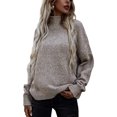 thumbnail image 1 of UKAP Pull pour Femmes, Col Roulé, Manches Longues, Tricoté, Décontracté, Hiver, Kaki Clair L, 1 of 6