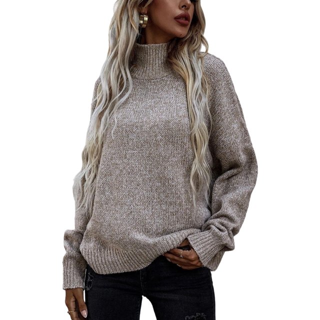 UKAP Pull pour Femmes, Col Roulé, Manches Longues, Tricoté, Décontracté, Hiver, Kaki Clair L
