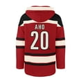thumbnail image 3 of Men's '47 Sebastian Aho Red Carolina Hurricanes Player Name & Number Lacer Pullover Hoodie, 3 of 3