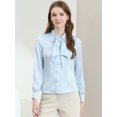 thumbnail image 3 of INSPIRE CHIC Camisas Abotonadas Para Mujer Blusa De Satén Con Cuello Anudado Tops Casuales De Negocios Azul claro S, 3 of 6