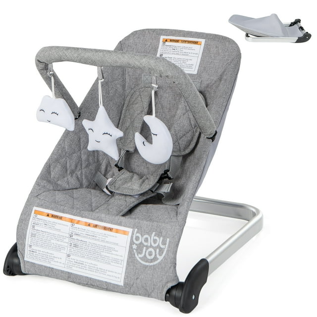 Gymax Transat pour Bébé, Berceuse Pliable pour Bébé avec Harnais de Sécurité à 5 Points